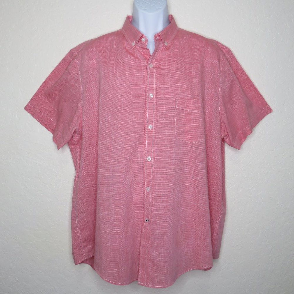 Club Room* Men's Short Sleeve Button Down Curved Hem Chest Pocket Shirt~Size XXL